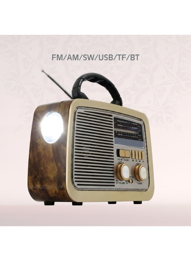 راديو محمول HI-FI بثلاث قنوات FM - AM - SW ذهبي/بني/أسود بلوتوث AUX بطاقة TF قرص فلاش USB - Image 5